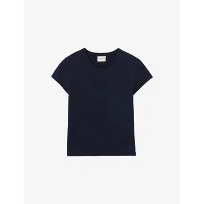 Claudie Pierlot Womens Bleus Round-neck Regular-fit Cotton T-shirt