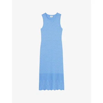 Claudie Pierlot Womens Bleus Scalloped-trim Knitted Midi Dress