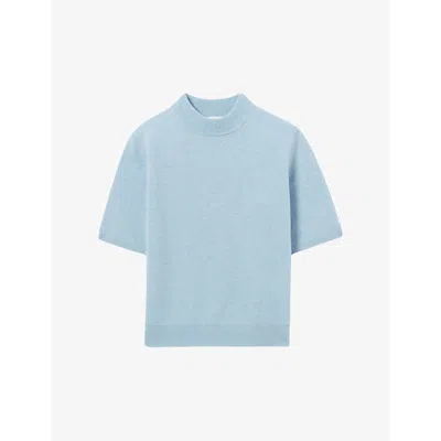 Claudie Pierlot Womens Bleus Short-sleeved Cropped Wool Jumper In Bleus
