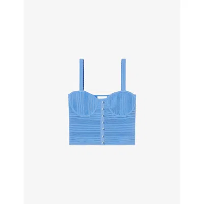 Claudie Pierlot Womens Bleus Square-neck Button-down Knitted Top Xs In Blue