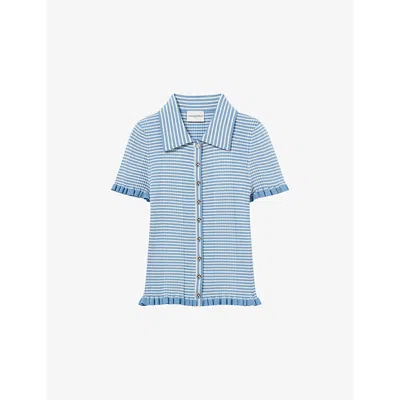 Claudie Pierlot Womens Bleus Striped Ribbed Knitted Top