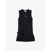 Claudie Pierlot Womens  V-neck Pleated-skirt Stretch-woven Mini Dress In Bleus