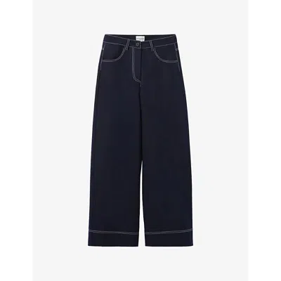 Claudie Pierlot Womens  Wide-leg Contrast-stitch Denim Trousers In Bleus