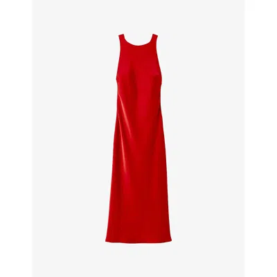 Claudie Pierlot Womens Bright Red Open-back Cross-strap Satin Maxi Dress