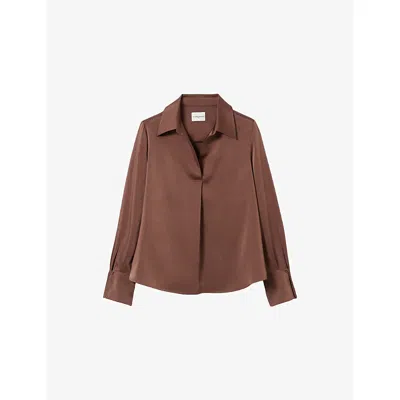 Claudie Pierlot Womens Brown Ice Collared Relaxed-fit Woven Blouse