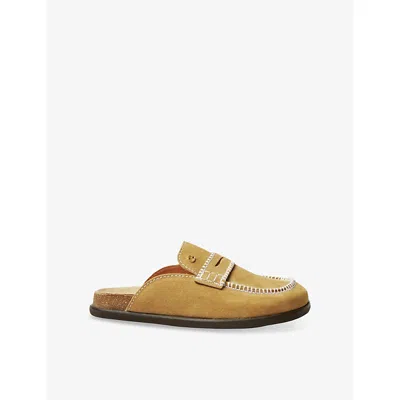 CLAUDIE PIERLOT WOMENS BRUNS CONTRAST-STITCH SUEDE MULES EUR 37 / 4 UK