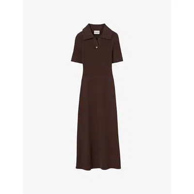 Claudie Pierlot Womens  Short-sleeved Ribbed Knitted Midi Dress In Bruns
