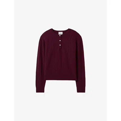 Claudie Pierlot Womens Burgundy Henley-neck Knitted Wool And Cashmere Jumper