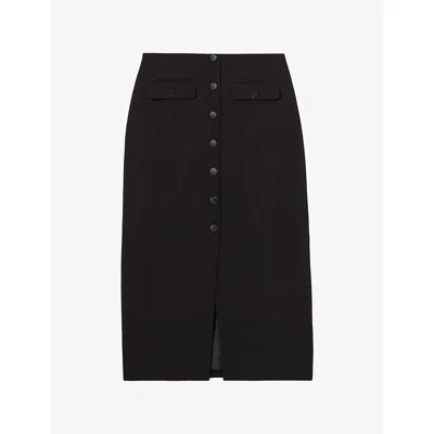 Claudie Pierlot Womens Button-embellished Crepe Midi Skirt Black