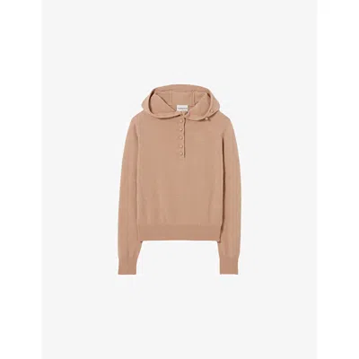 Claudie Pierlot Womens Camel Hooded Slim-fit Wool And Cashmere-blend Jumper Xs In Nude
