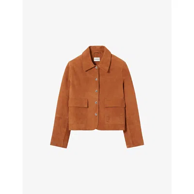 Claudie Pierlot Womens Camel Side-pocket Brand-embroidered Suede Jacket In Brown