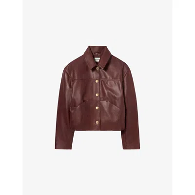 Claudie Pierlot Womens Cropped High-neck Leather Jacket Caramel In Brown