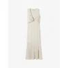 Claudie Pierlot Womens Champagne Flowy V-neck Satin Maxi Dress
