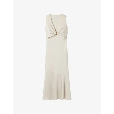 Claudie Pierlot Womens Champagne Flowy V-neck Satin Maxi Dress