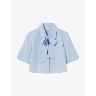 Claudie Pierlot Womens Dual-color Checked Tie-neck Cotton Shirt In Multi