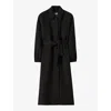 CLAUDIE PIERLOT WOMENS NOIR / GRIS BELTED LONG WOOL-BLEND COAT