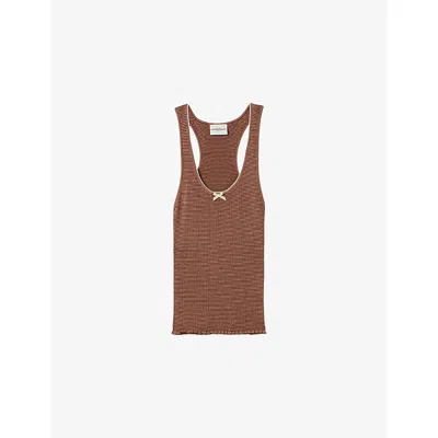 Claudie Pierlot Womens Bruns Bow-embellished Knitted Vest Top In Brown