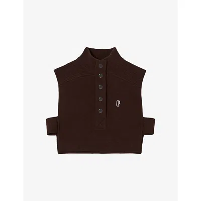 Claudie Pierlot Womens Brown Brand-embroidered Sleeveless Wool Top