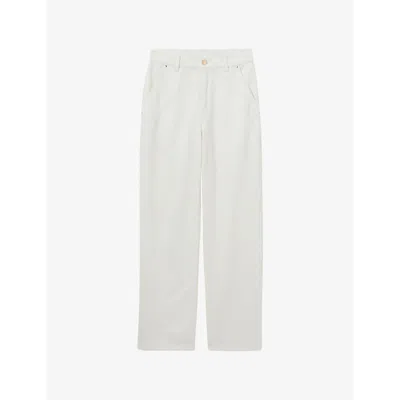Claudie Pierlot Womens Brand-embroidered Wide-leg Mid-rise Denim Jeans Naturels