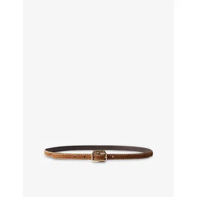 Claudie Pierlot Womens Camel Brand-engraved Suede Belt In Brown