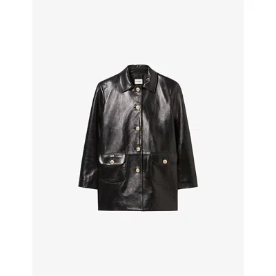 Claudie Pierlot Womens Black Button-down Relaxed-fit Leather Jacket
