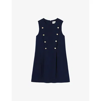 Claudie Pierlot Womens Navy Button-embellished Double-breasted Woven Mini Dress