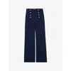 Claudie Pierlot Womens Navy Button-embellished Wide-leg Woven Trousers