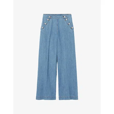 Claudie Pierlot Womens Light Blue Denim Button-up Wide-leg Denim Jeans In Multi