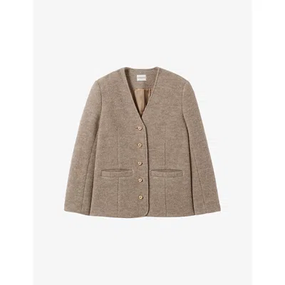 Claudie Pierlot Womens  Buttoned V-neck Wool Jacket In Nude