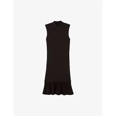 Claudie Pierlot Womens Black Cable-knit Contrast-hem Wool-blend Mini Dress In Brown