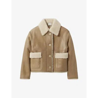 Claudie Pierlot Womens  Contrast-collar Cropped Shearling Jacket In Naturels