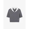 Claudie Pierlot Womens Mottled Grey Contrast-collar Cropped Wool And Cashmere Jumper In Gray