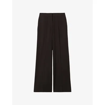 Claudie Pierlot Womens  Contrast-trim Wide-leg Woven Trousers In Noir / Gris