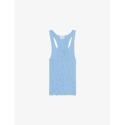 Claudie Pierlot Womens Bleus Dot-pattern Scoop-neck Cotton-jersey Vest Top