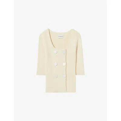 Claudie Pierlot Womens Vanilla Double-breasted Ribbed Knitted Cardigan In Neutral