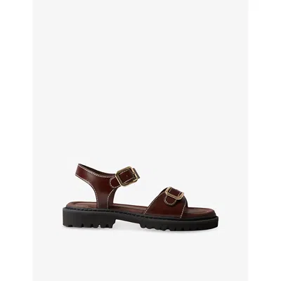 Claudie Pierlot Womens Chocolate Double-buckle Flat Leather Sandals Eur 37 / 4 Uk