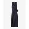 Claudie Pierlot Womens Draped Side-tie Satin Maxi Dress Navy In Navy
