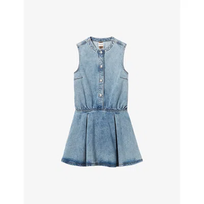 Claudie Pierlot Womens Blue Denim Flared Faded Denim Mini Dress