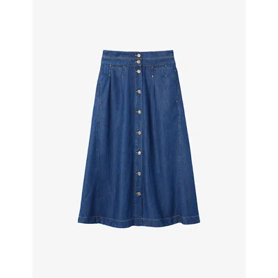 CLAUDIE PIERLOT WOMENS DENIM - JEAN FLARED HIGH-WAIST LYOCELL DENIM MIDI SKIRT