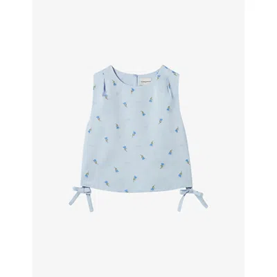 Claudie Pierlot Womens Sky Floral-embroidered Side-tie Satin Top In Blue