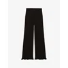 Claudie Pierlot Womens Black Frilled-trim Flared-leg Mid-rise Stretch-knit Trousers In Black