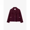 Claudie Pierlot Womens Burgundy Fringed Button-down Short Wool-blend Coat In Burgundy