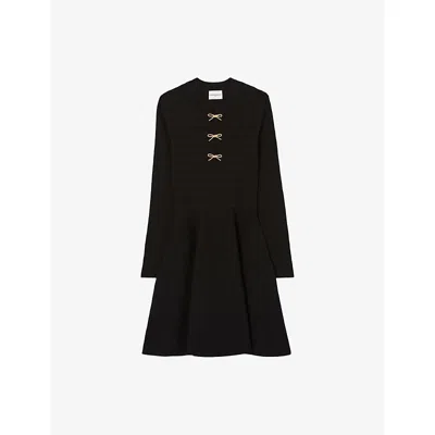 Claudie Pierlot Womens Knot Long-sleeve Stretch-knit Mini Dress Black