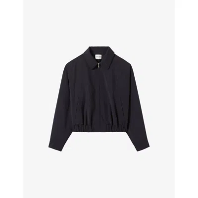 Claudie Pierlot Womens Navy Logo-embroidered Collared Stretch Wool-blend Jacket In Blue