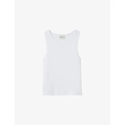 Claudie Pierlot Womens Naturels Logo-embroidered Sleeveless Cotton-jersey Top