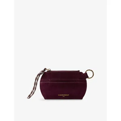 Claudie Pierlot Womens  Logo-embossed Suede Card Holder In Burgundy