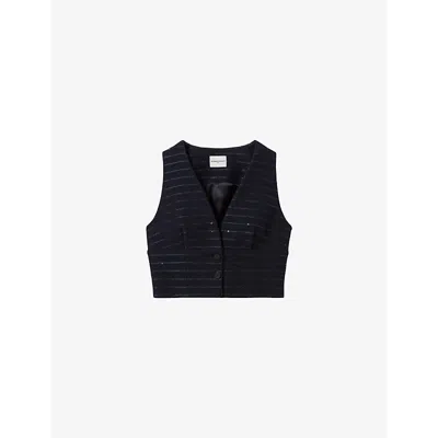 Claudie Pierlot Womens Metallic-stripe Sleeveless Cotton-blend Blazer Bleus