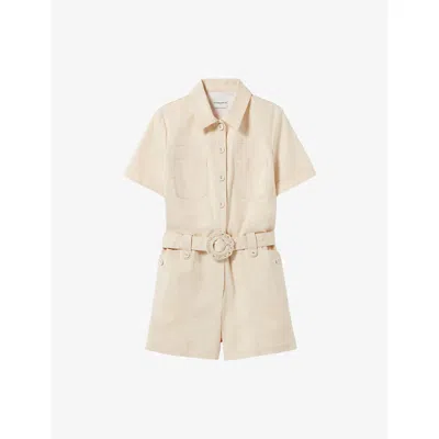 Claudie Pierlot Womens Naturels Multi-pocket Belted-waist Stretch-cotton Jumpsuit