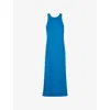 Claudie Pierlot Womens Bleus Open-back Slim-fit Satin Maxi Dress In Bleus