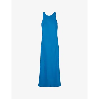Claudie Pierlot Womens Bleus Open-back Slim-fit Satin Maxi Dress